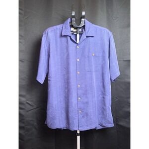 Joe Marlin Resort Wear Blue Tropical Textured Button Down Size Large